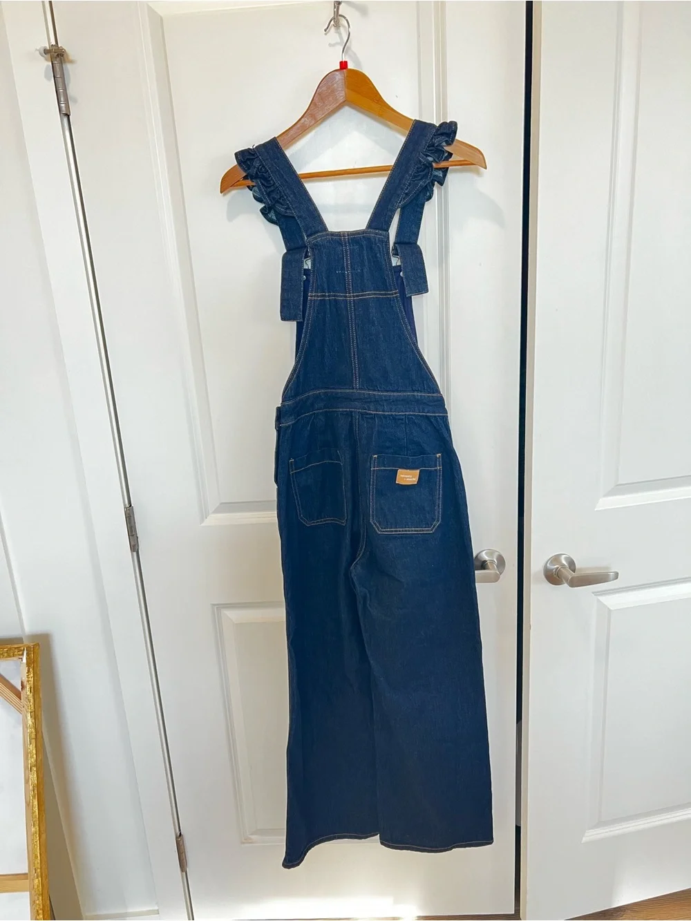 Seventy + Mochi Elodie Frill Dark Indigo Denim Ruffle-Strap Overalls